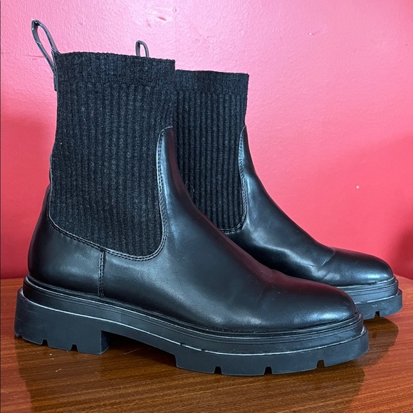 Zara Shoes - Zara Black Faux Leather Boots with Knit Calf